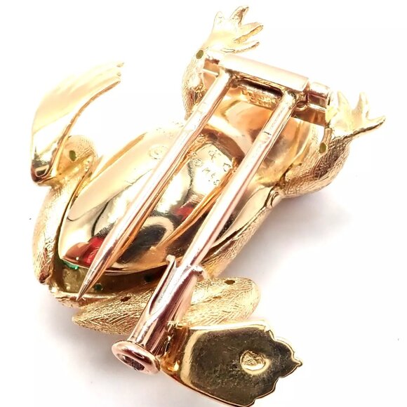 Vintage! Tiffany & Co. France 20k Yellow Gold Ruby Emerald Frog Pin Brooch - Picture 4 of 11
